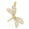 14k Yellow Gold Filigree Dragonfly Pendant with Rhodium Accents 1.75in