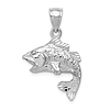 14k White Gold Jumping Bass Fish Pendant 3/4in
