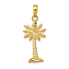 14k Yellow Gold Textured Palmetto Palm Tree Pendant