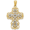 14k Two-tone Gold Filigree Cross Pendant with Two Levels 7/8in