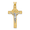 14k Two-tone Gold Crucifix and St Benedict Pendant 1in