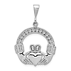 14k White Gold Claddagh Pendant 3/4in