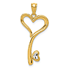 14k Yellow Gold Rhodium Diamond-cut Heart Key Pendant 1in