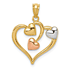 14k Yellow Gold Heart Pendant with Rose and Rhodium-plated Hearts