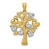 14k Yellow Gold and Rhodium Tree Pendant with Hearts 7/8in