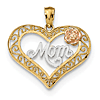 14k Gold Mom Heart Pendant with Rose Gold Rose