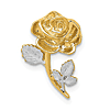 14k Yellow Gold Rose Flower with Rhodium-plated Leaves Pendant Slide 