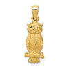 14k Yellow Gold Satin Diamond-Cut Owl Pendant 5/8in