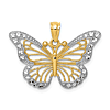 14k Yellow Gold and Rhodium Diamond-cut Open Butterfly Pendant