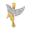 14k Yellow Gold Hummingbird Pendant with Rhodium Filigree Wings