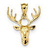 14kt Yellow Gold 3/4in Deer Head with Antlers Pendant
