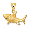 14k Yellow Gold Diamond-Cut Shark Pendant with Satin Finish