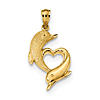 14kt Yellow Gold 3/4in Two Dolphins Heart Pendant