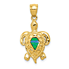 14k Yellow Gold Turtle Pendant With Created Blue Opal