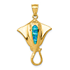 14k Yellow Gold Stingray Pendant with Created Blue Opal 1in