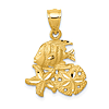 14k Yellow Gold Fish Starfish Sand Dollar Cluster Pendant 5/8in