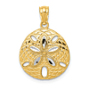 14k Yellow Gold Small Sand Dollar Pendant with Rhodium Accents
