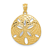 14k Yellow Gold Sand Dollar Pendant with Rhodium Accents 3/4in