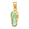 14k Yellow Gold Created White Opal Flip Flop Pendant 5/8in