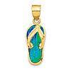 14k Yellow Gold Created Blue Green Opal Flip Flop Pendant 5/8in