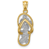 14k Yellow Gold Flip Flop Pendant with Rhodium Flowers