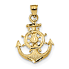 Anchor Pendant with Ship's Wheel Satin Finish 1in 14k Yellow Gold