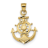 Anchor Pendant With Ship's Wheel Satin Finish 1in In 14k Yellow Gold