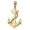 14k Yellow Gold Anchor Pendant with Ship's Rope Polished Finish 1in