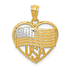 14k Yellow Gold and Rhodium American Flag in Heart Pendant