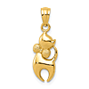 14k Yellow Gold Cat Charm with Satin Bow 5/8in