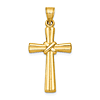 14k Yellow Gold Hollow Tapered Cross Pendant with Wrapped Center 1in