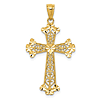 14k Yellow Gold Diamond-Cut Polished Filigree Hearts Cross Pendant 1in
