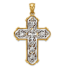 14kt Two-tone Gold 1in Reversible Cross with Filigree Design