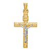 14k Yellow Gold Rhodium Textured INRI Crucifix Pendant 1.5in