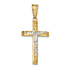 14kt Two-tone Gold 1 3/4in Diamond-cut Large Crucifix with Bead Border