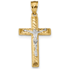 14k Two-tone Gold 1 1/4in Diamond-cut Crucifix with Bead Border