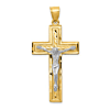 14k Two-Tone Gold Block Crucifix Pendant Diamond-cut Texture 1.5in