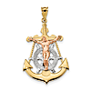 14k Tri-Color Gold 1.5in Mariner Crucifix Pendant