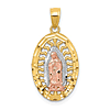 14K Two-tone Gold White Rhodium Diamond-cut Lady of Guadalupe Pendant 3/4in
