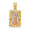 14k Two-tone Gold and Rhodium Rectangular Lady of Guadalupe Pendant 3/4in