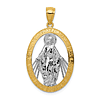 14k Yellow Gold with Rhodium Cut-out Oval Miraculous Medal Pendant 1in