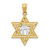 14k Yellow Gold and Rhodium Small Star Of David With Chai Pendant