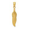14k Yellow Gold Feather Pendant 7/8in