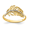 14k Yellow Gold with Rhodium Feather Ring