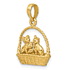 14k Yellow Gold 3-D Three Cats Inside Basket Pendant