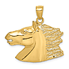 14k Yellow Gold Wide Horse Head Pendant 7/8in