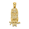 14k Yellow Gold Perched Owl Pendant 3/4in