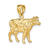 14k Yellow Gold 3-D Cow Pendant with Textured Finish