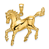 14k Yellow Gold Running Horse Pendant 1in