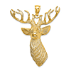 14k Yellow Gold 3-D Deer Head with Antlers Pendant 1.75in